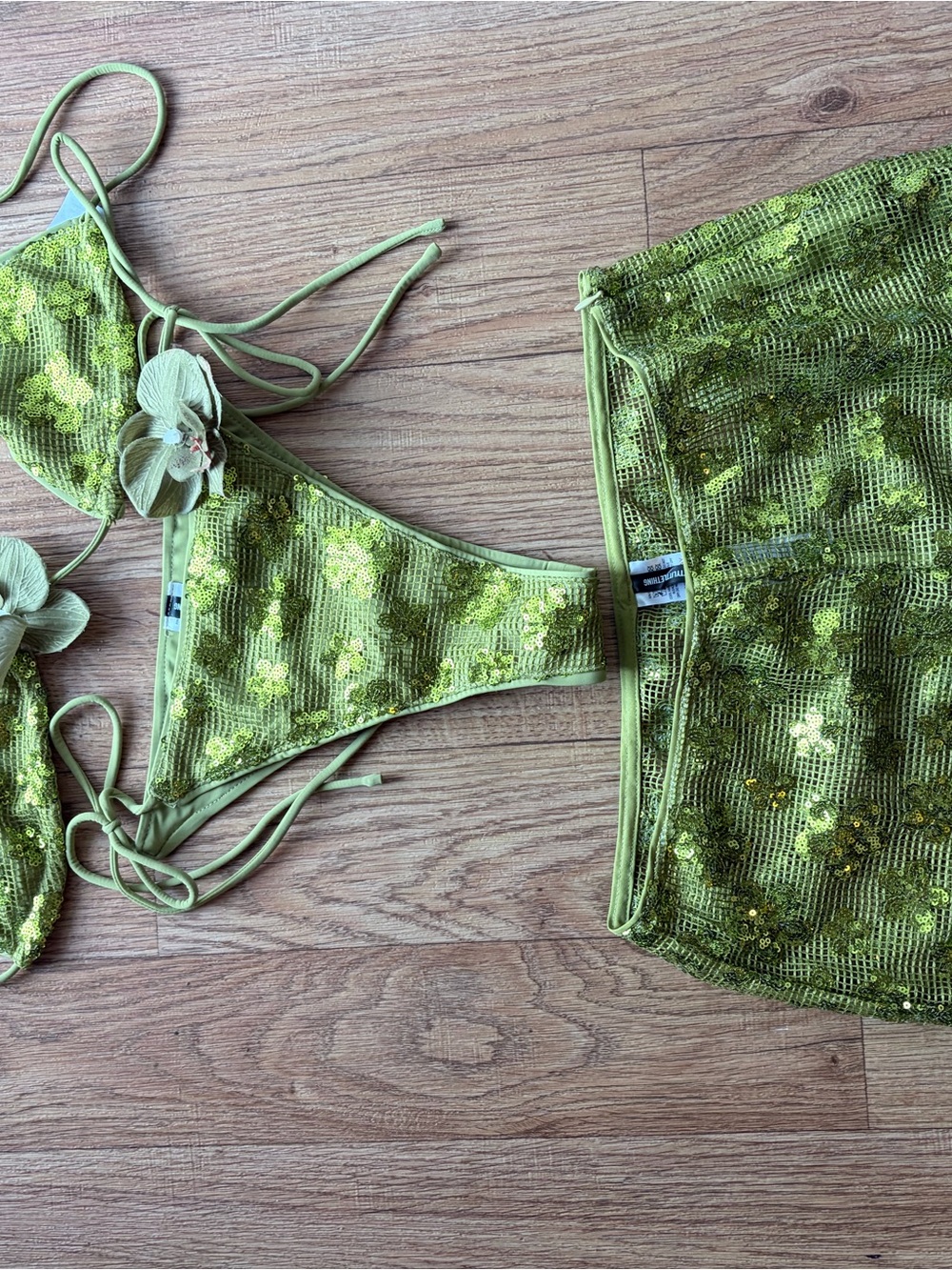 Lulu's Lime Green Sequin Floral Bandeau Bikini Set